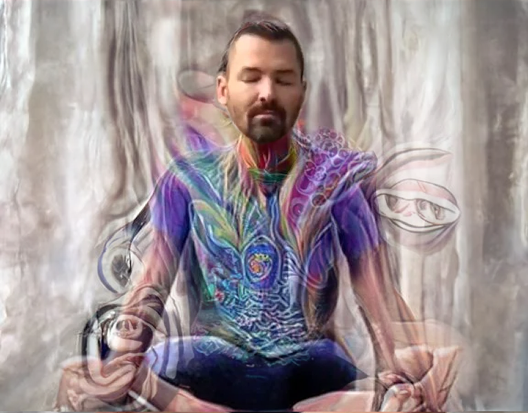 This meme features a photo of a person sitting in a lotus position with a serene expression, but with a twist: their body is made up of colorful, swirling patterns and shapes, giving them a psychedelic and surreal appearance. The text "I can feel your eyes on me" is written in a bold, playful font above the person's head. The overall effect is a humorous and eye-catching image that pokes fun at the idea of being self-aware and aware of others' attention.